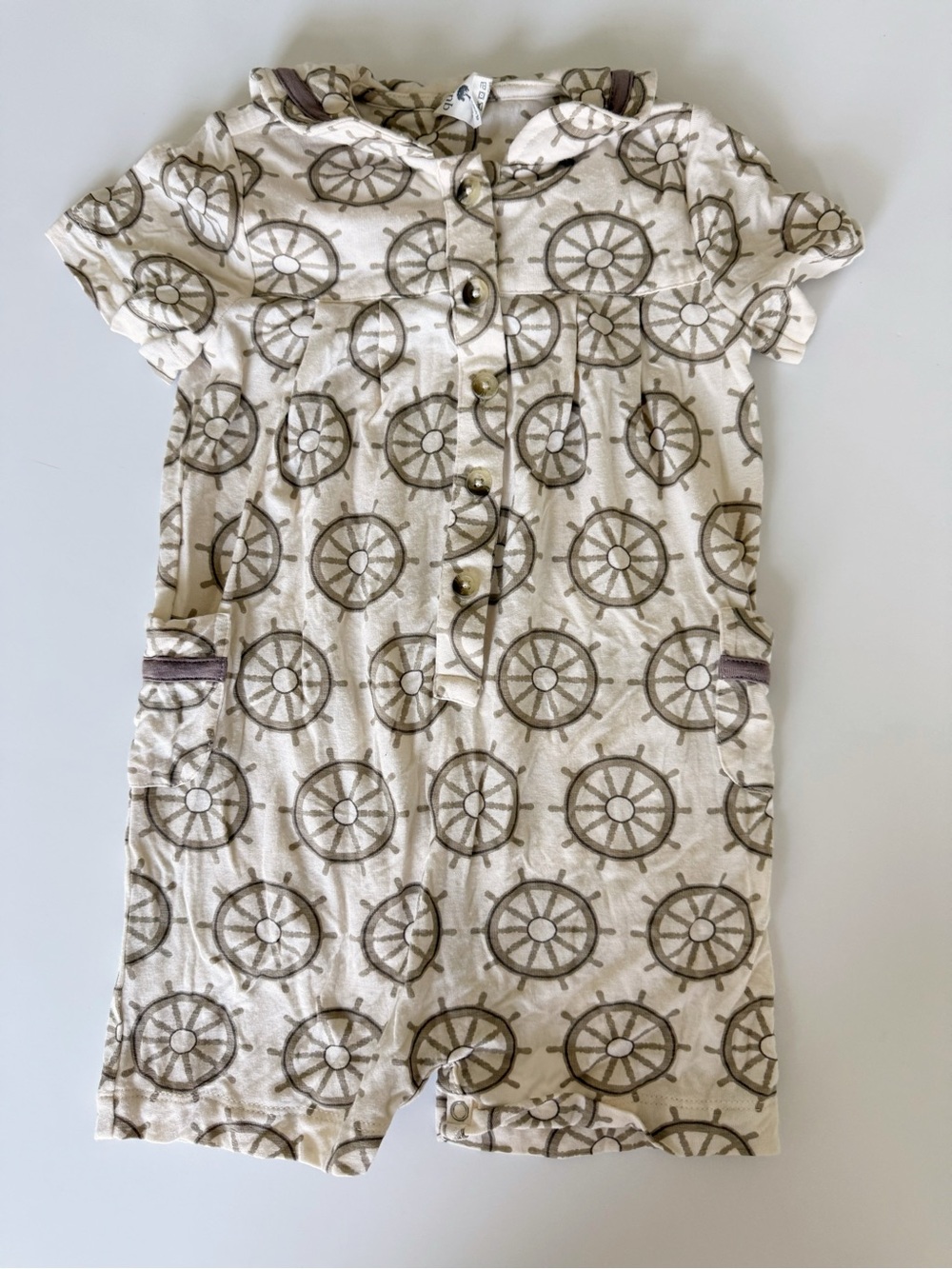 kate quinn Cream Nautical Wheel Short-Sleeve Romper bamboo 18-24 months